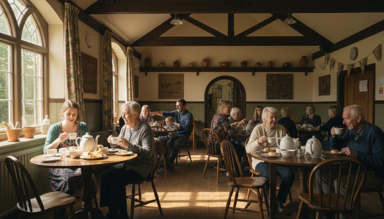 Community gathering in village hall